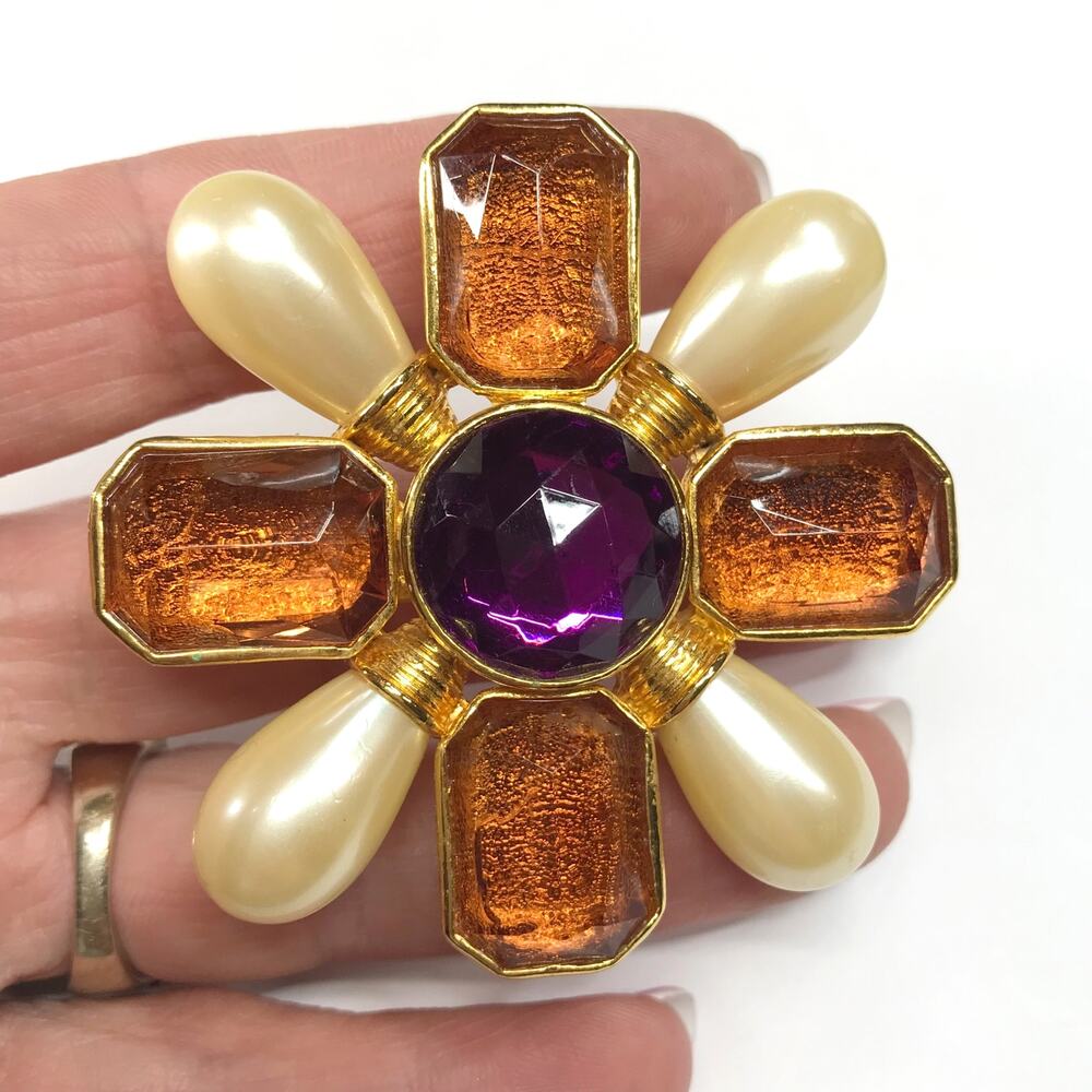 VTG Nina Ricci Avon Mogul Regal Maltese Cross Brooch Pendant Runway Oversized